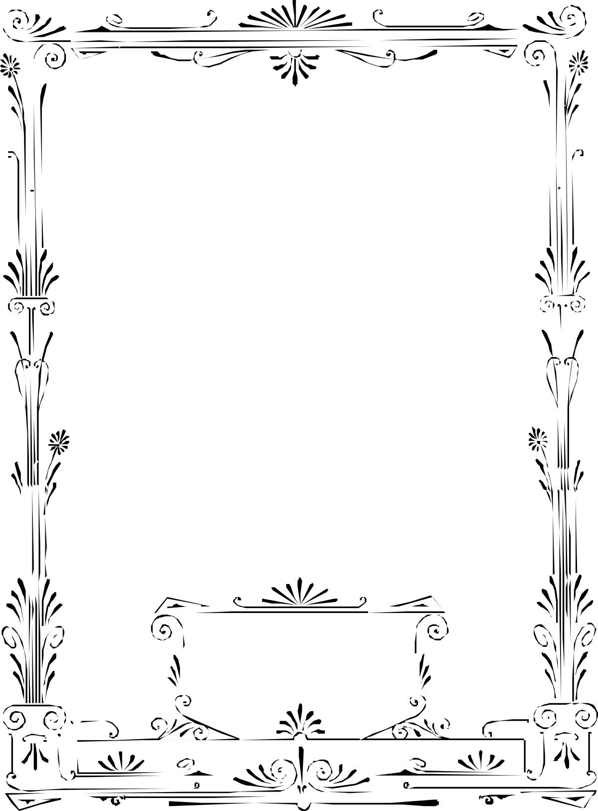 a black and white image of a face clip art png transparent Black and White Face Clipart with Decorative Borders and Plants