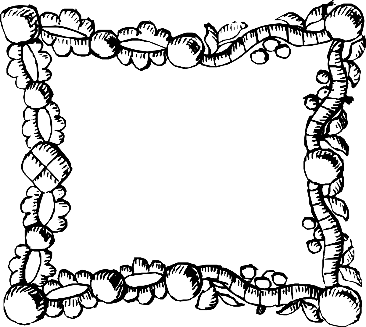 Black and White Heart Frame Clipart - Elegant Borders and Plant Designs