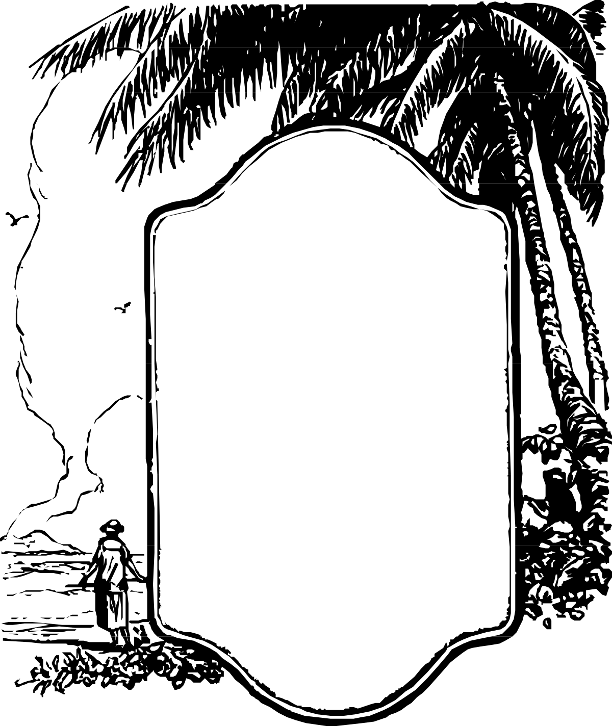 Blank Sign Clipart | Black and White Borders with Plant Elements