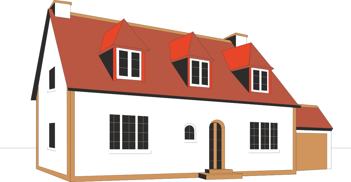 Charming House Clipart with Red Roof and Windows