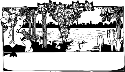 Black and White Clipart of a Woman in a Boat - Elegant Borders