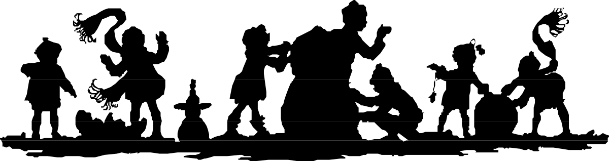 Black and White Silhouette of Group of People Clipart