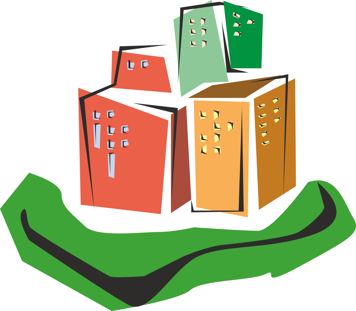Hand Holding Three Small Houses Clipart for Creative Projects