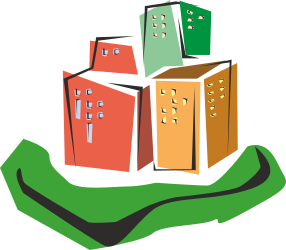 Hand Holding Three Small Houses Clipart for Creative Projects