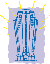 Tall Building Clipart with Yellow and Blue Lines