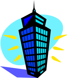 Tall Building Clipart with Blue and Yellow Tower