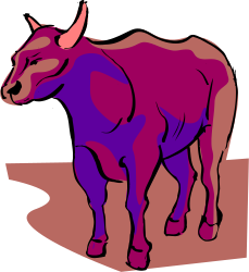 Purple Cow on Brown Ground Clipart - Unique Farm Animal Illustration