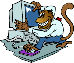 Cartoon Dog Cleaning Computer Clipart - Fun Office Mascot