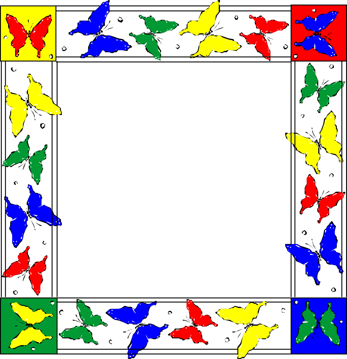 a square frame with colorful butterflies clip art png transparent Colorful Butterflies Clipart - Square Frame with Animal Borders
