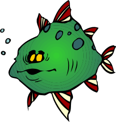 Green Fish with Red and White Stripes Clipart - Vibrant Aquatic Illustration