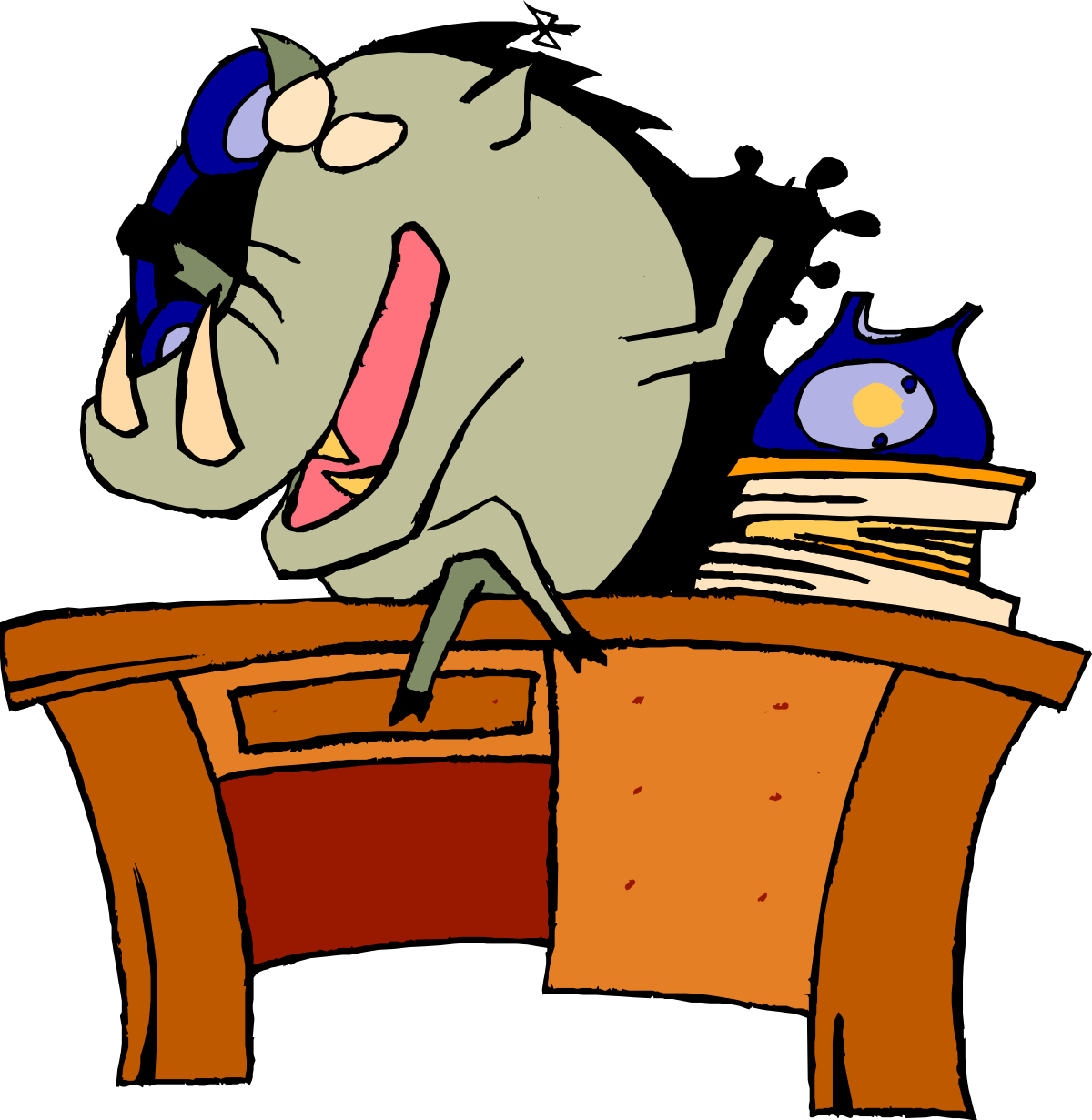 Elephant at Desk with Book: Charming Clipart Illustration