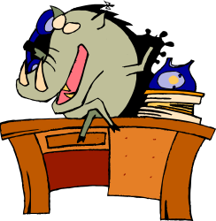 Elephant at Desk with Book: Charming Clipart Illustration