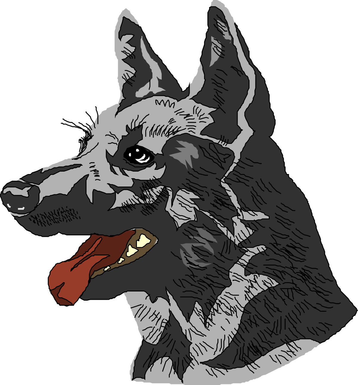 Black and White Dog with Red Tongue Clipart - Playful and Whimsical