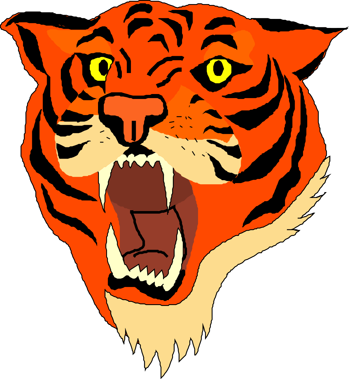 Tiger with Mouth Open and Teeth Wide - Captivating Clipart for Wild Animal Themes