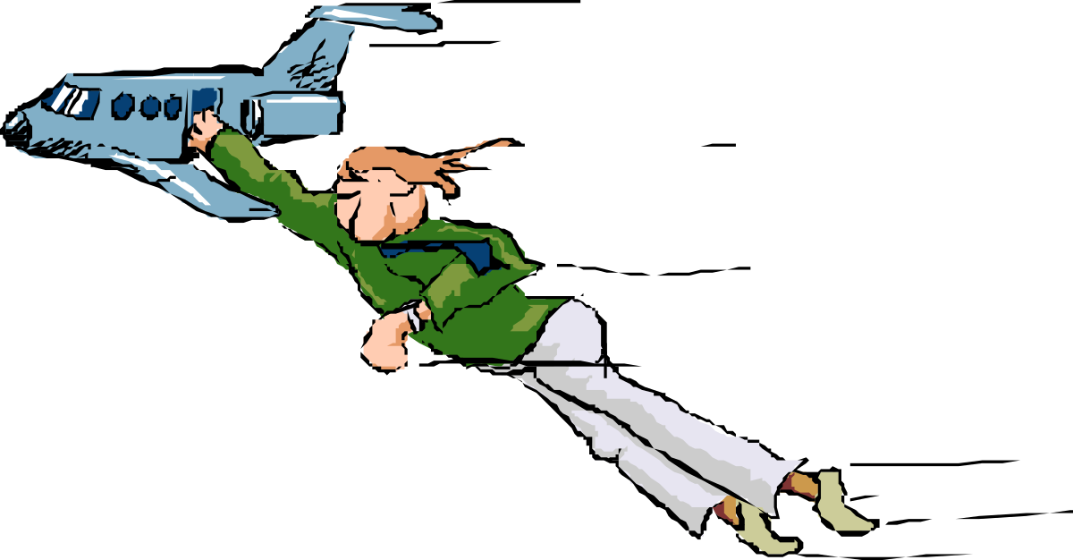 a man flying with a plane in the air clip art png transparent Man Flying in the Sky with Airplane Clipart