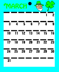 March Calendar with Green Hat and Shamrock - Festive Clipart Collection
