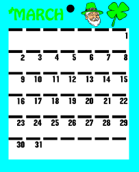 March Calendar with Green Hat and Shamrock Clipart