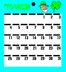 March Calendar with Green Hat and Shamrock Clipart