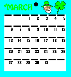 March Calendar with Green Hat and Shamrock Clipart