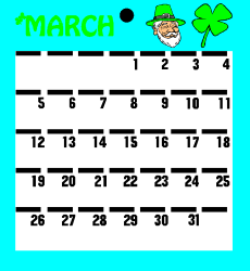 March Calendar Clipart with Green Hat and Shamrock