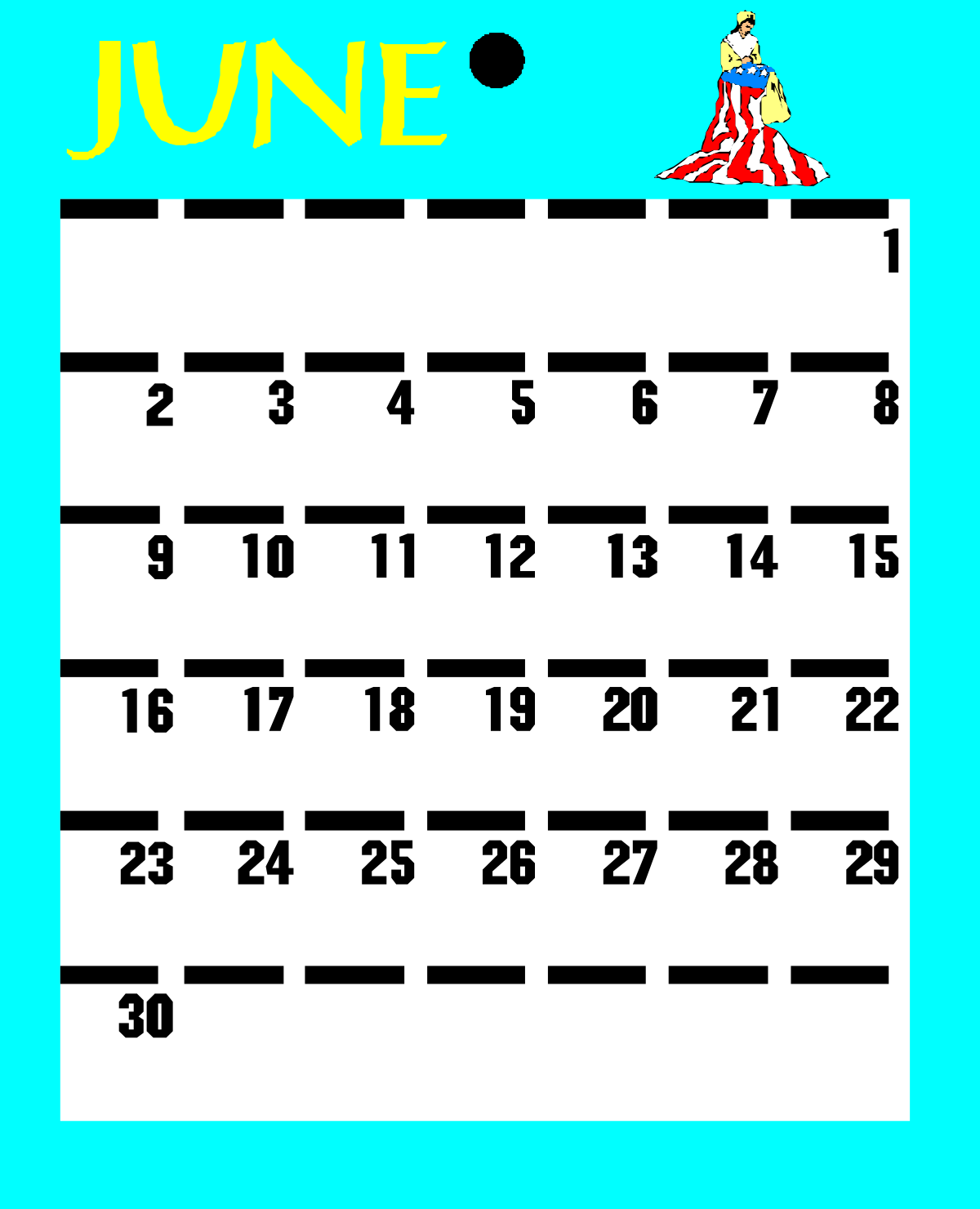 June Calendar Clipart - Vibrant June Dates & Seasonal Themes