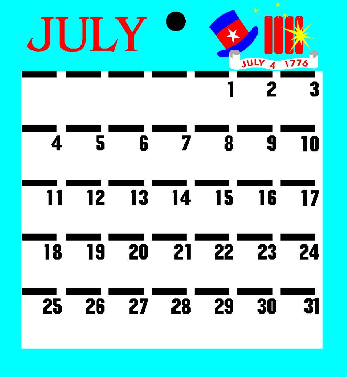 July 2018 Calendar with Holidays Clipart - Perfect for Summer Plans