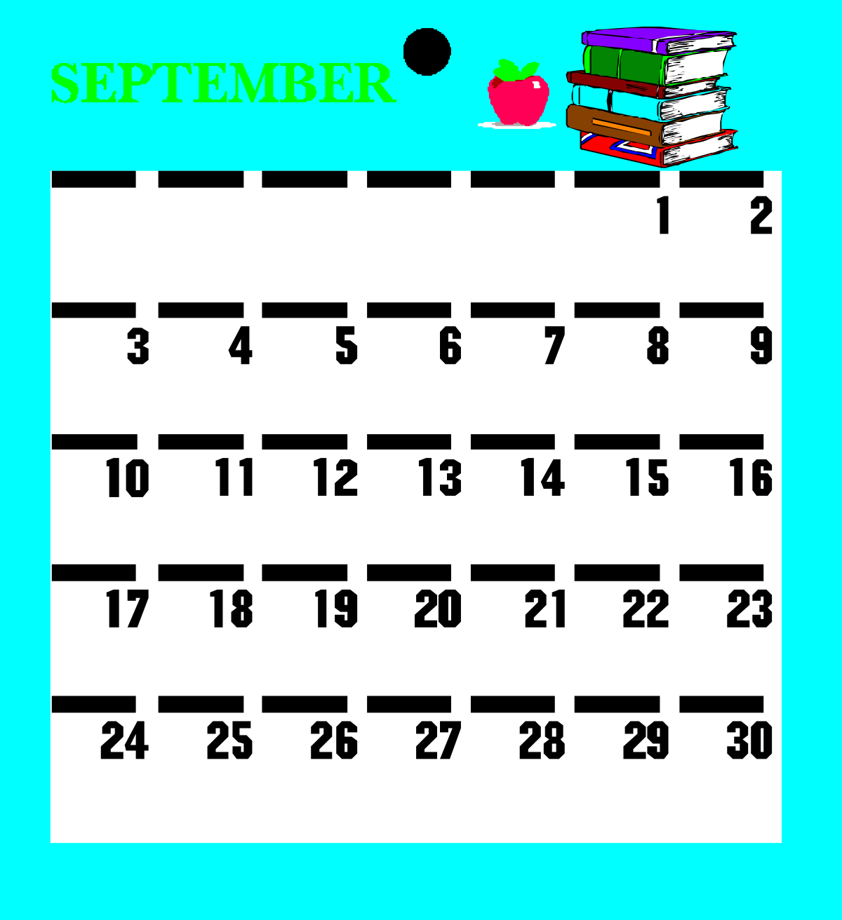 September Calendar with Books and Apple Clipart