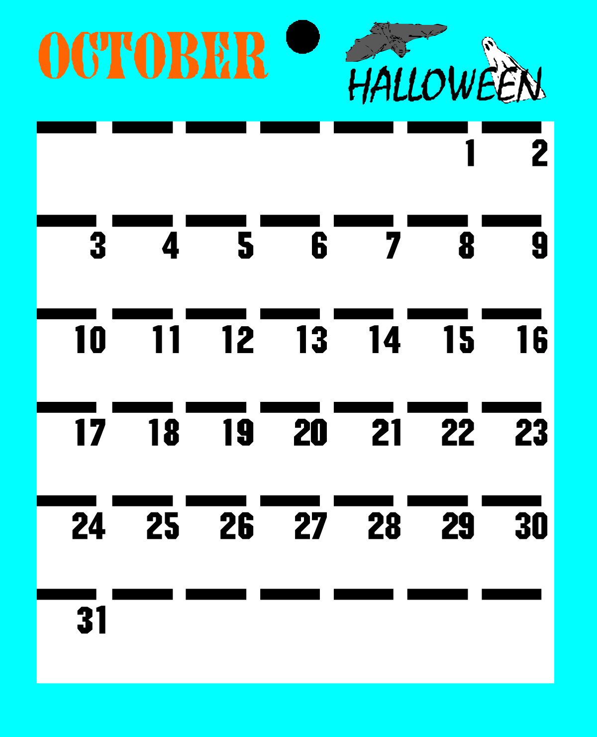Halloween Calendar Clipart - Spooky October Dates