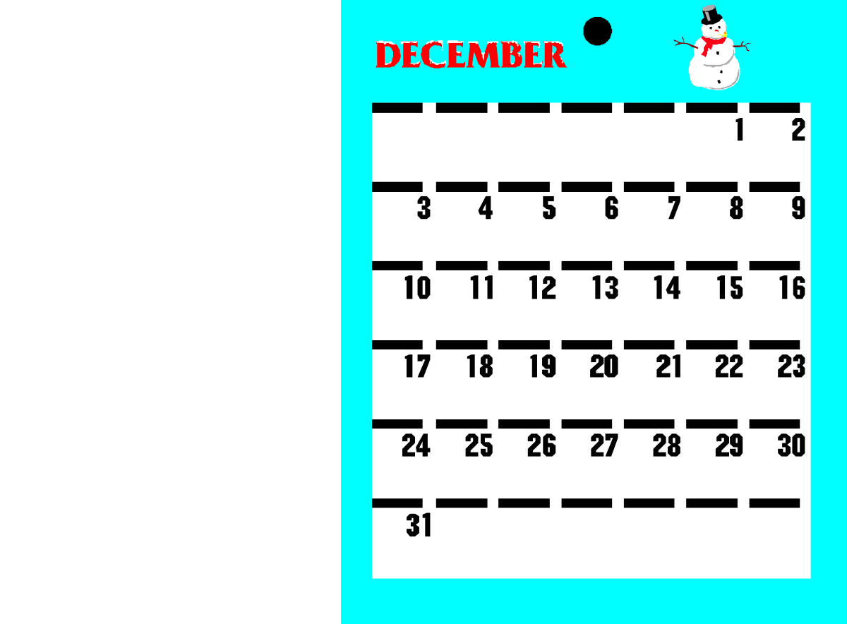 Snowman Calendar Clipart: Festive Winter Wonderland Illustration