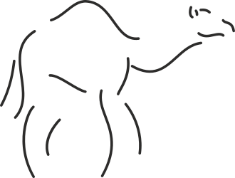 Black and White Elephant Clipart with Long Trunk