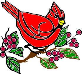 Red Bird on Tree Branch Clipart - Vibrant Nature Illustration