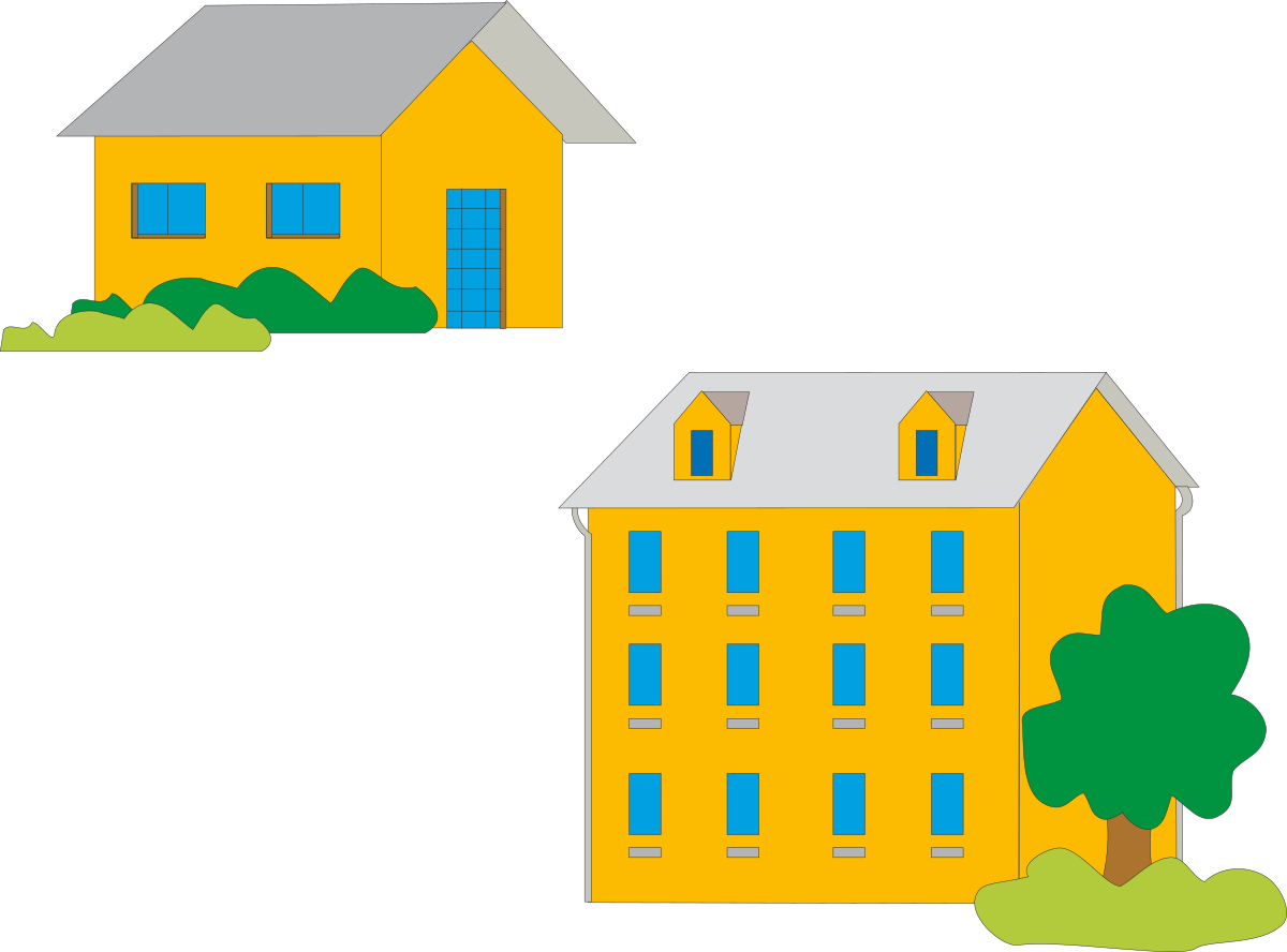 Yellow Houses with Trees and Bushes - Charming Clipart for Your Projects