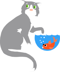 Cat Sitting with Fish in Its Mouth - Playful Clipart Illustration