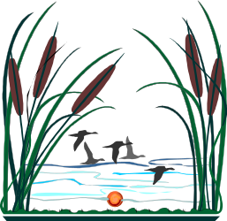 Birds Flying Over Lake with Reeds - Stunning Nature Clipart