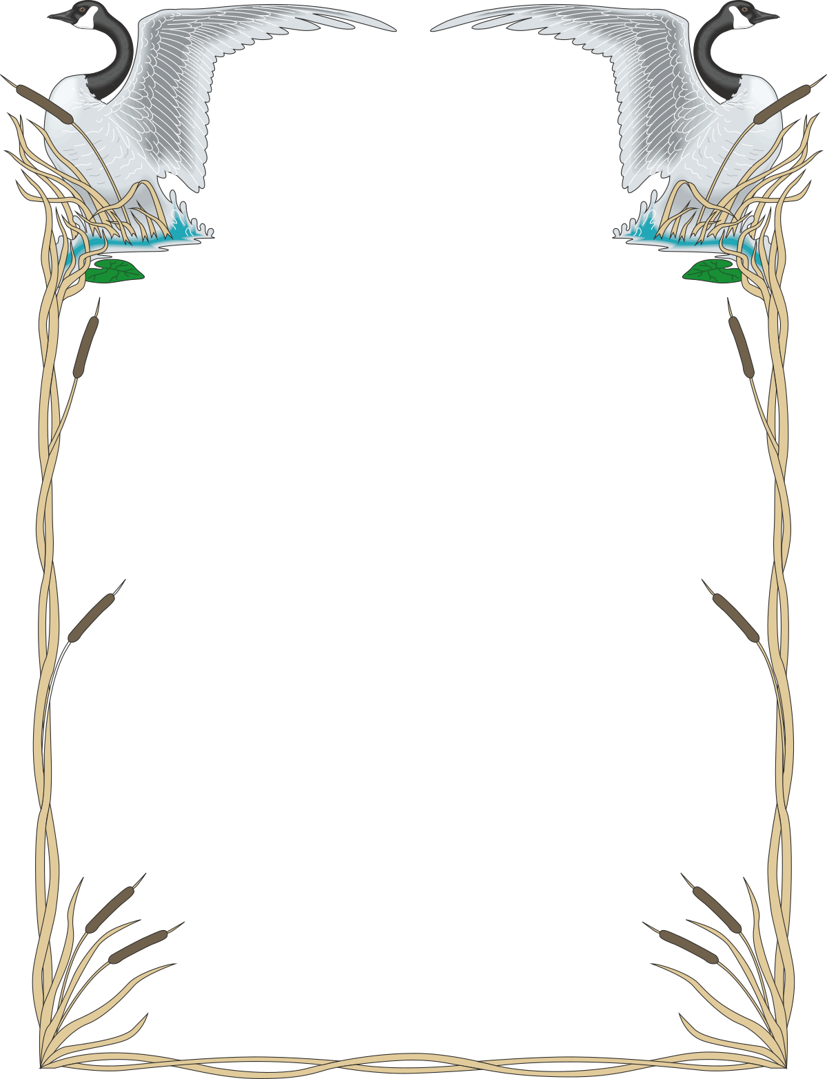 two birds in a frame with a black background clip art png transparent Borders with Geese and Cattails - Elegant Animal Clipart