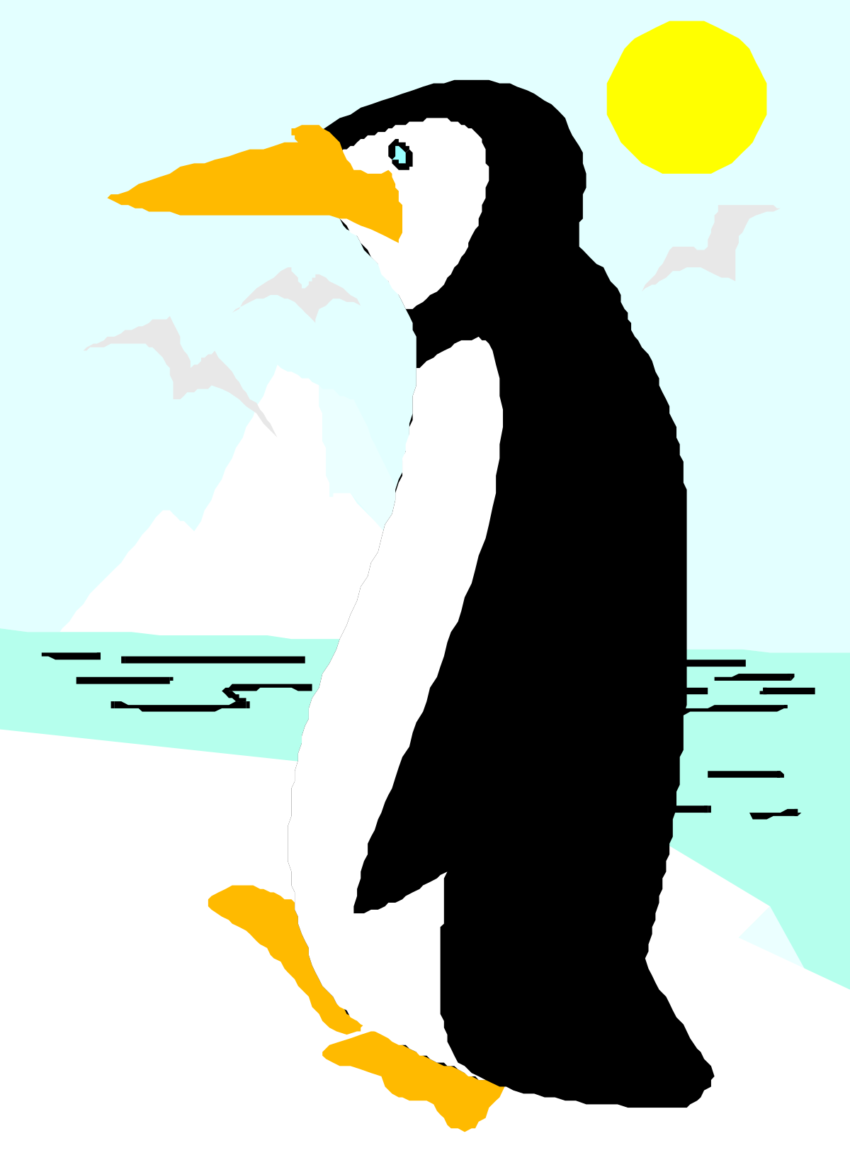 Penguin Walking on the Beach with Bird - Playful Nature Clipart