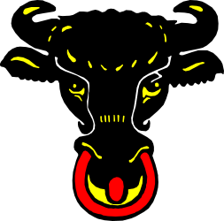 Black and Yellow Bull Head with Red Nose - Vibrant Clipart