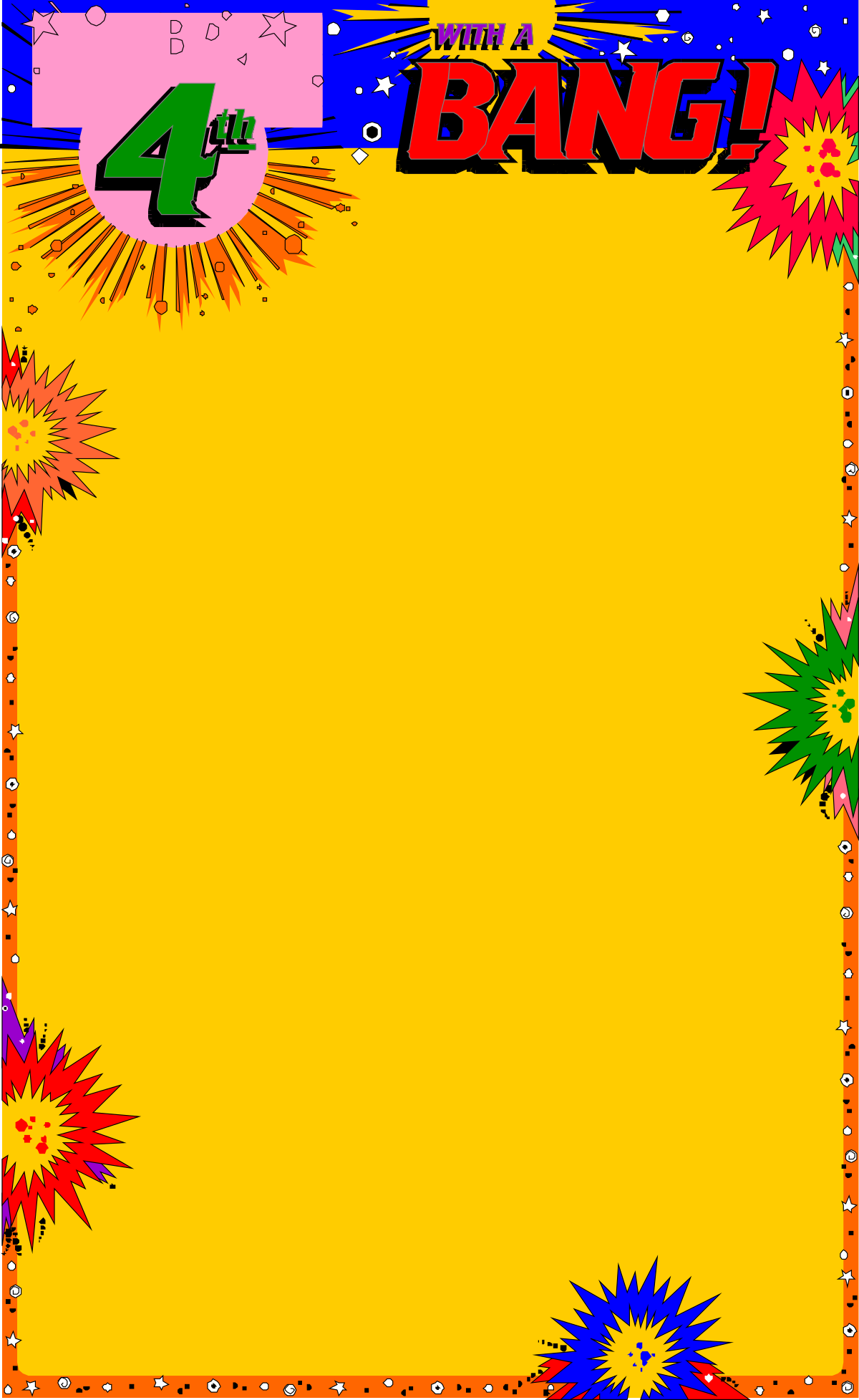 Colorful Birthday Invitation Clipart with Yellow Background and Vibrant Borders