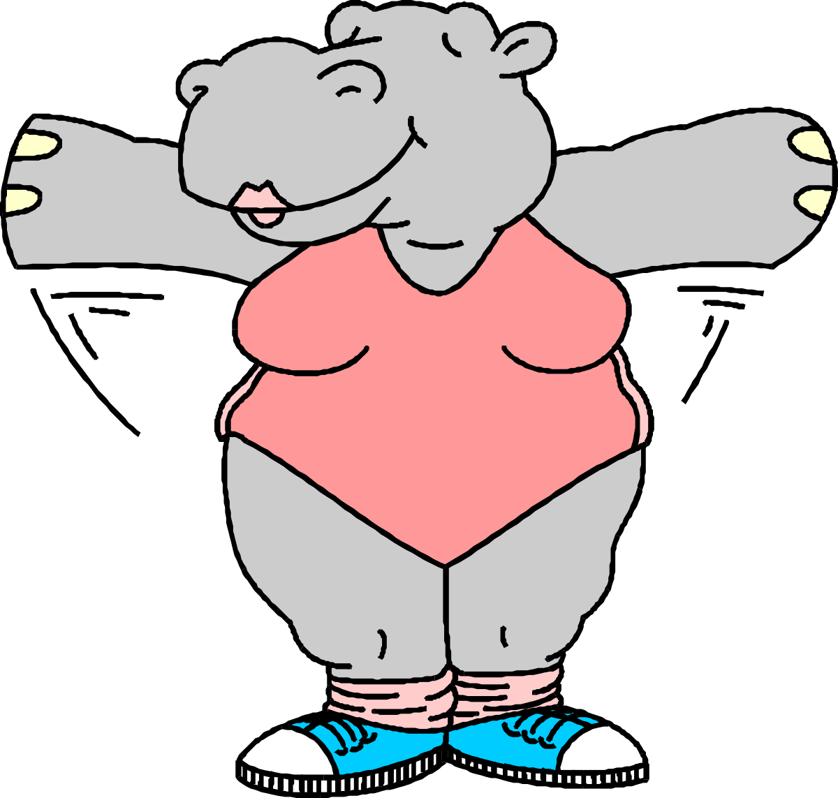 Hippo Wearing Pink Shirt and Blue Shoes Clipart