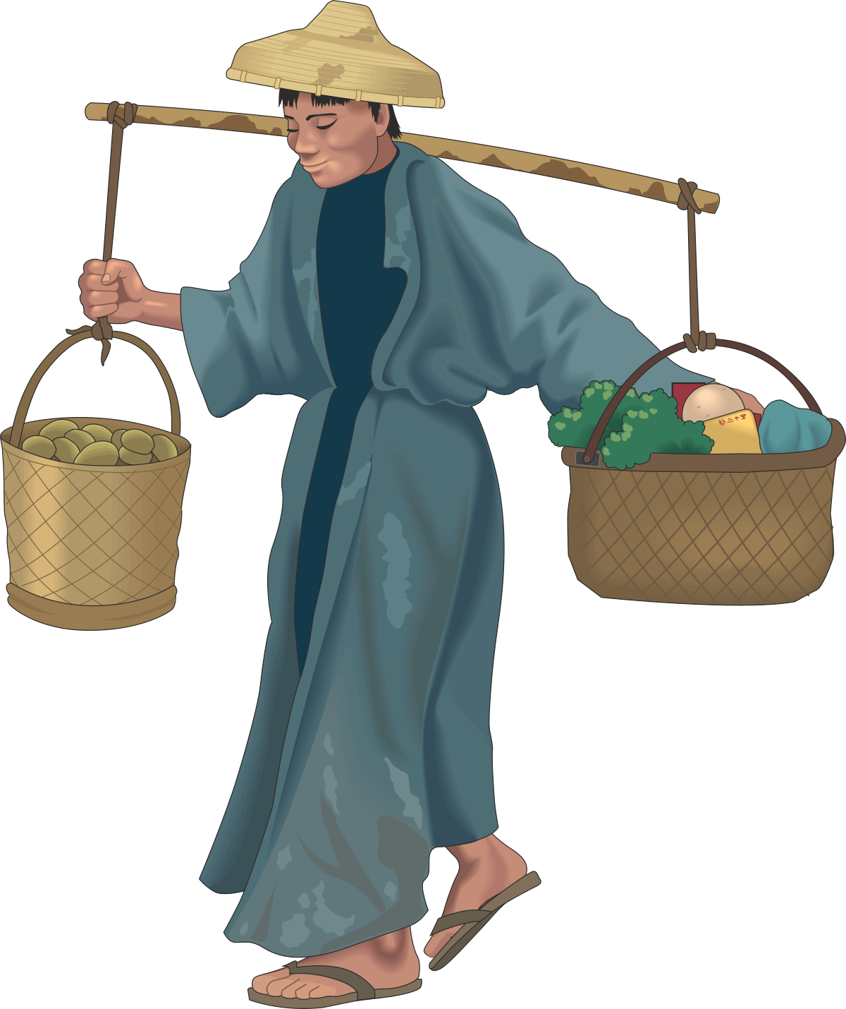 Woman Carrying Basket of Fruit - Vibrant Clipart Collection