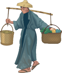 Woman Carrying Basket of Fruit - Vibrant Clipart Collection