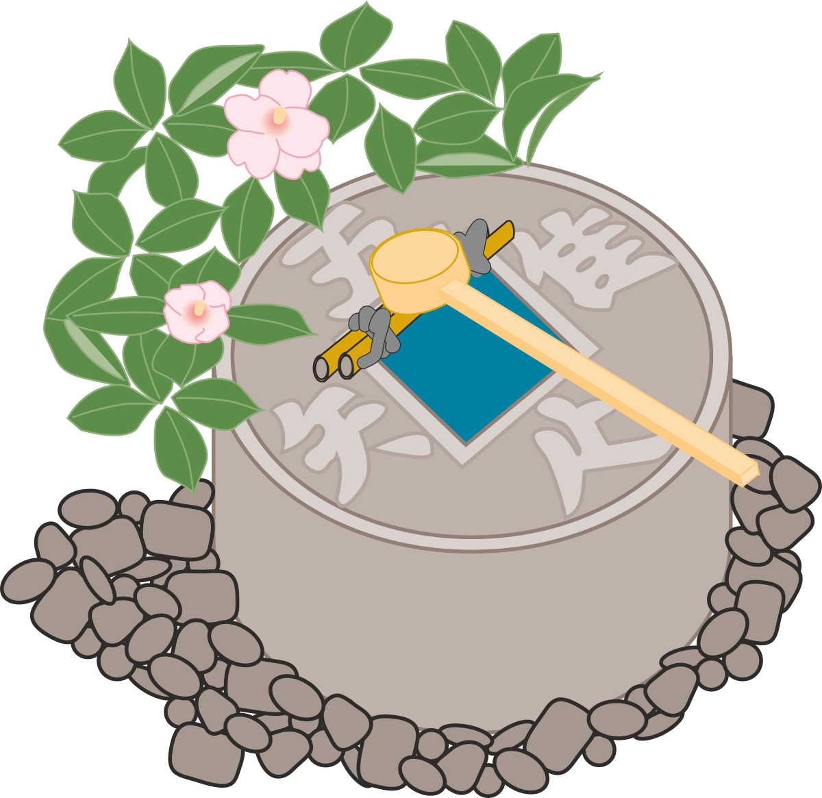 a hammer and a flower on a rock clip art png transparent Hammer and Flower on Rock - Nature and Tools Clipart