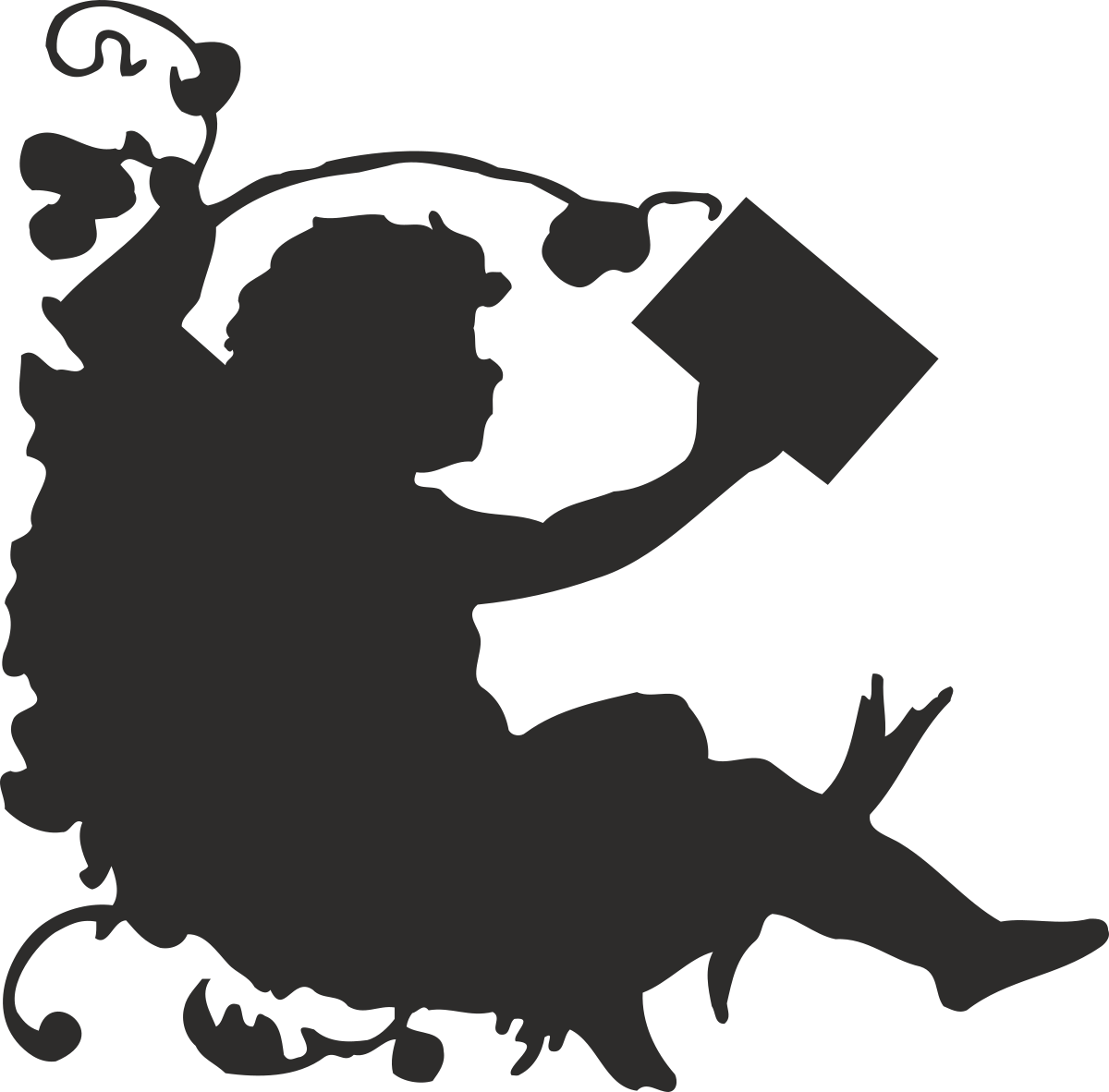 Borders and Corners Clipart: Cherub Silhouette of Woman Reading a Book