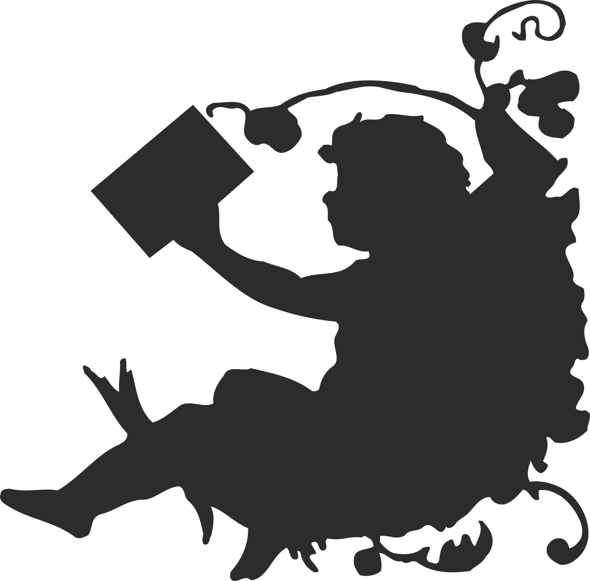 Borders and Corners Design with Cherub Silhouette Reading a Book