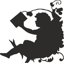 Borders and Corners Design with Cherub Silhouette Reading a Book