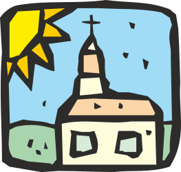 Church Clipart with Radiant Sun Background