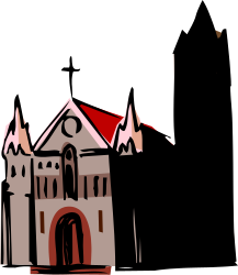 Red Roof Church with Clock Clipart - Ideal for Invitations and Crafts