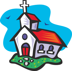 Church with Red Roof and Green Lawn Clipart - Vibrant and Inviting