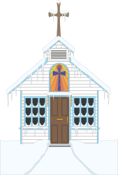Snow-Covered House with Cross - Cozy Winter Clipart