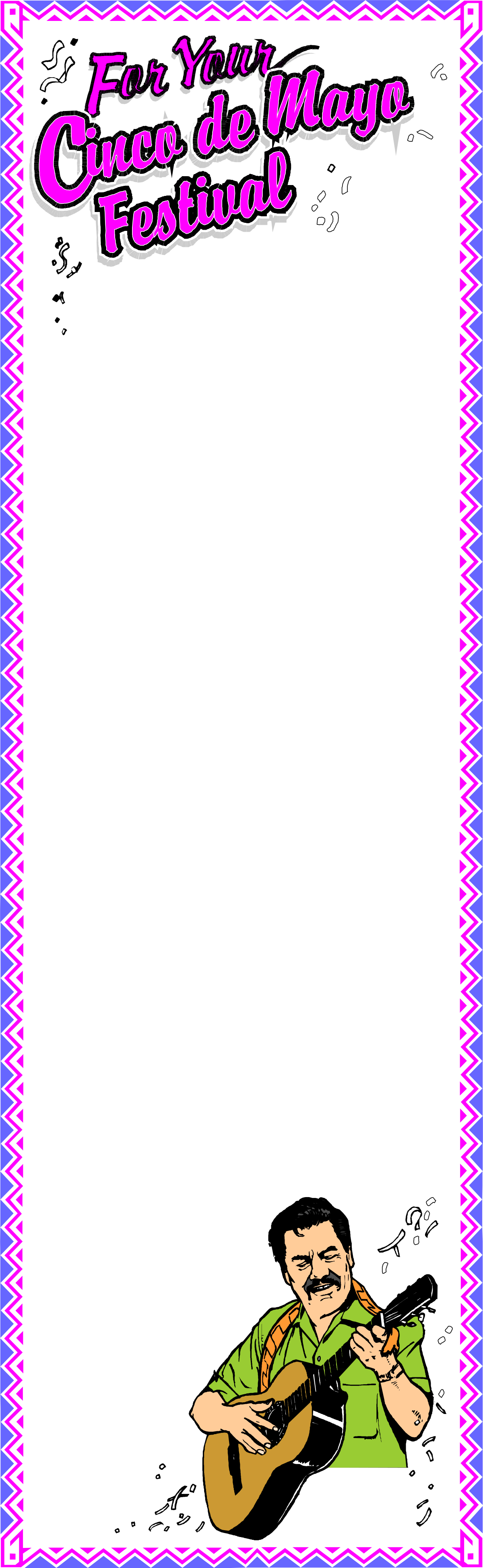 Cartoon Character Playing Guitar with Pink Holiday Borders Clipart